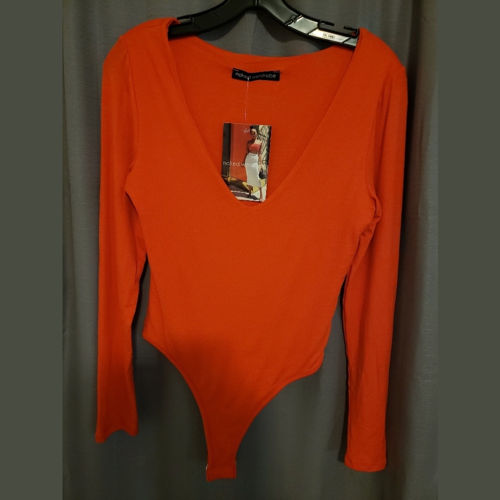 Naked Wardrobe Orange NW Deep V Bodysuit